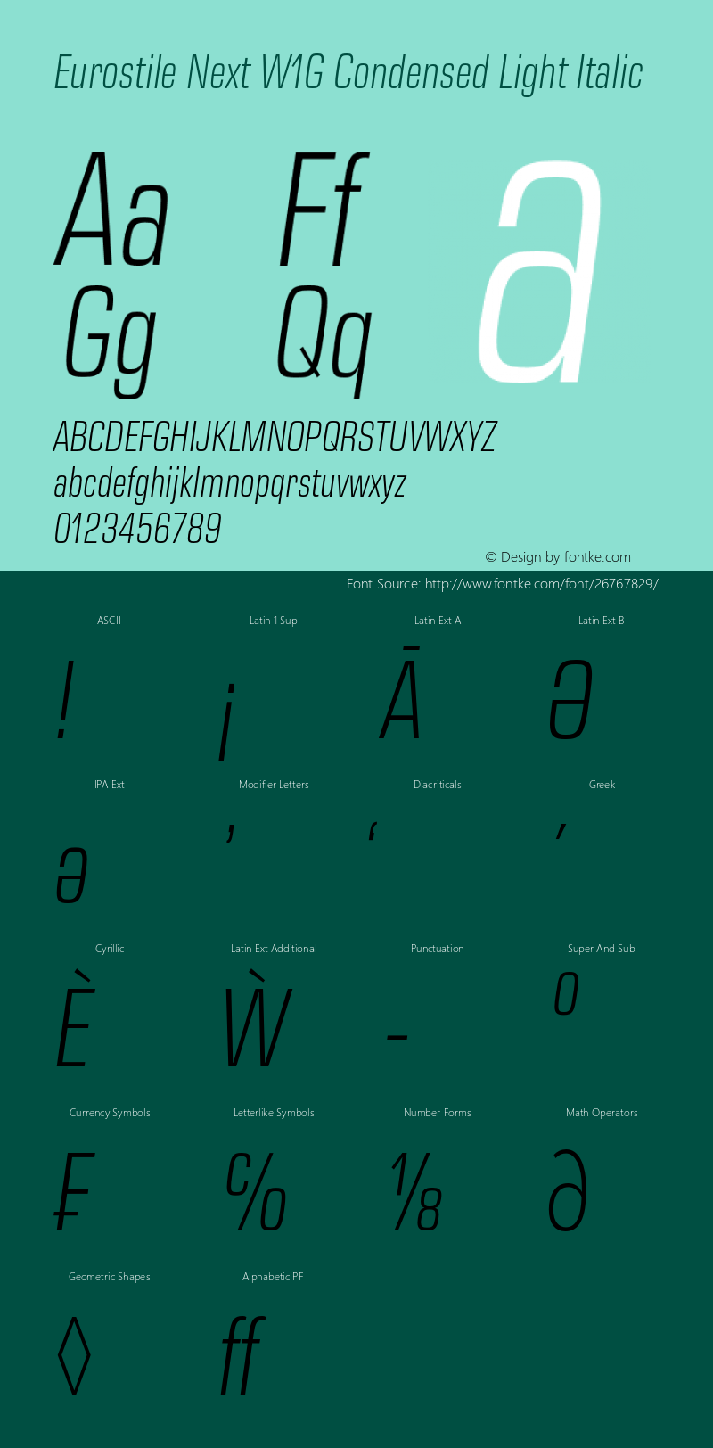 Eurostile Next W1G Cn Light It Version 1.00 Font Sample