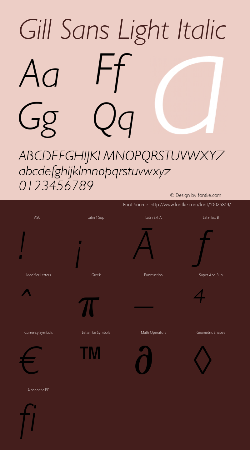 Gill Sans Light Italic Version 1.3 (Hewlett-Packard) Font Sample