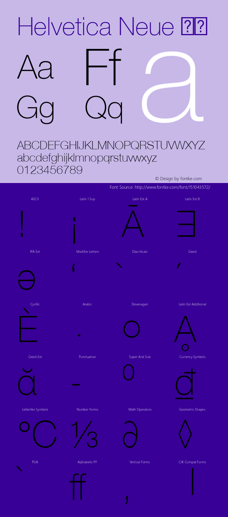 Helvetica Neue 瘦体  Font Sample