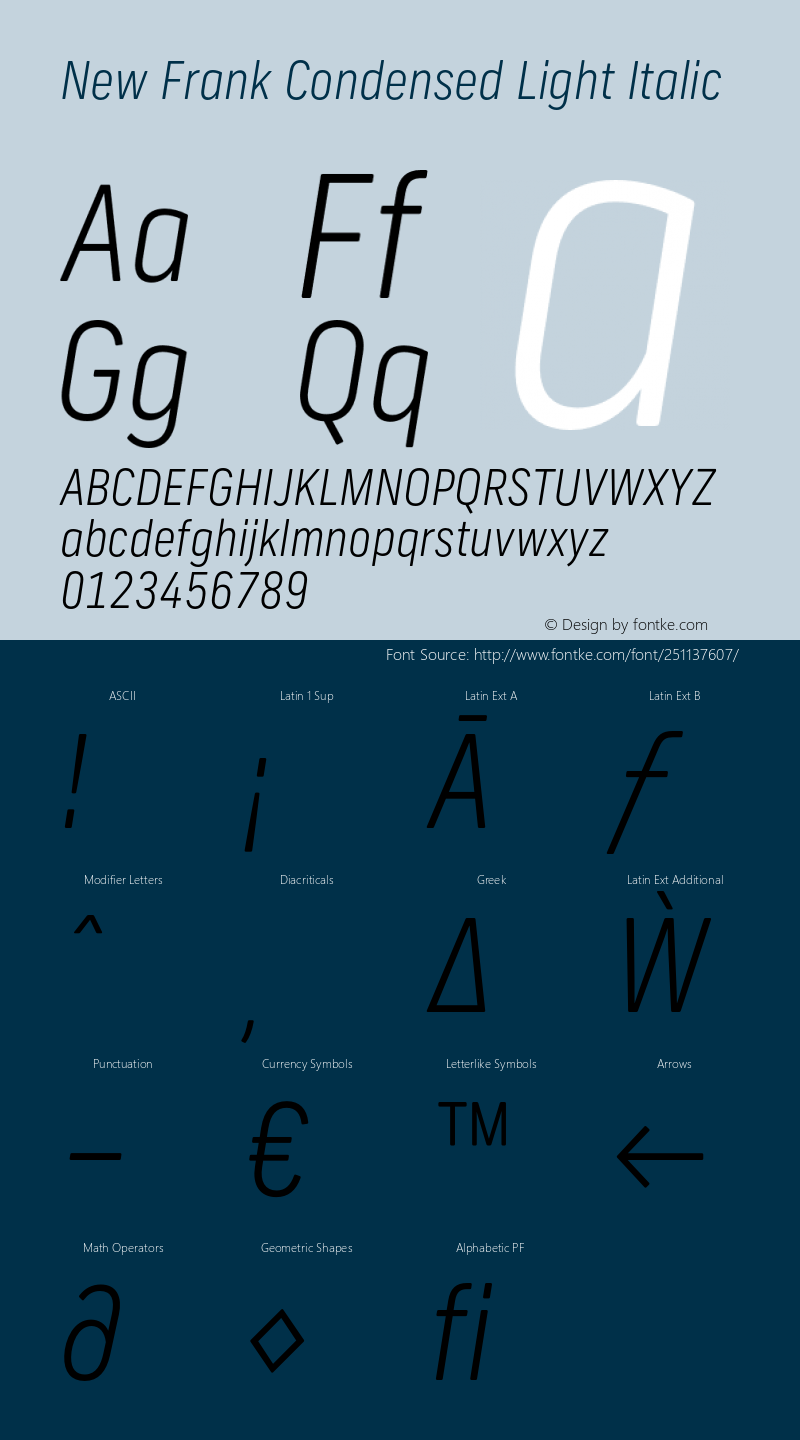 New Frank Condensed Light Italic Version 2.101;FEAKit 1.0图片样张