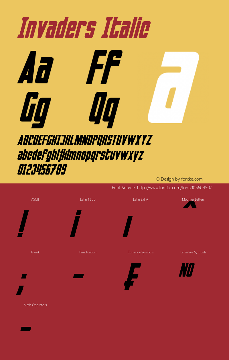 Invaders Italic Version 1.10 June 16, 2014 Font Sample