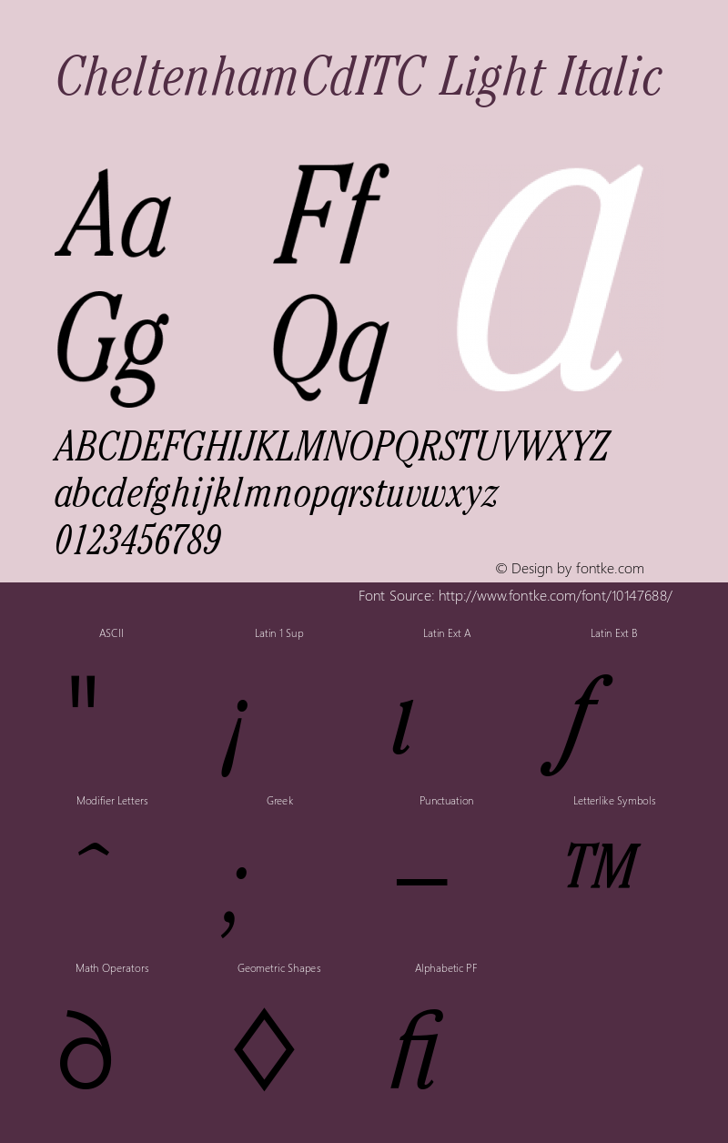 CheltenhamCdITC Light Italic Version 001.000 Font Sample