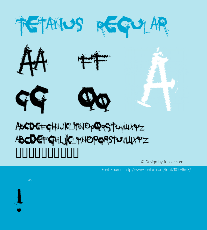 Tetanus Regular Macromedia Fontographer 4.1 5/14/2002 Font Sample