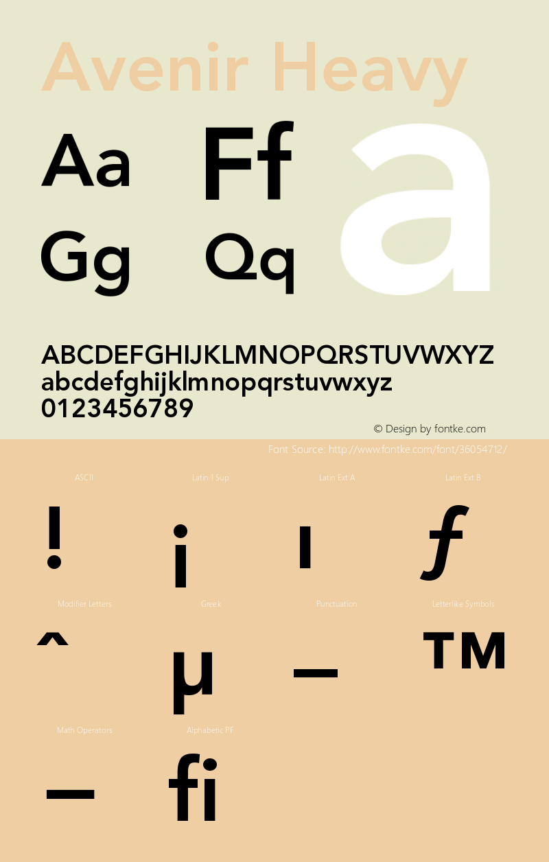 Avenir 85 Heavy Version 001.001 Font Sample