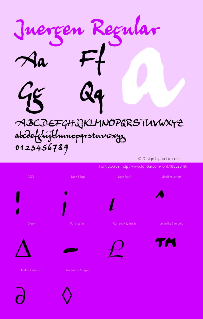 Juergen Regular Version 1.1; 1999 Font Sample